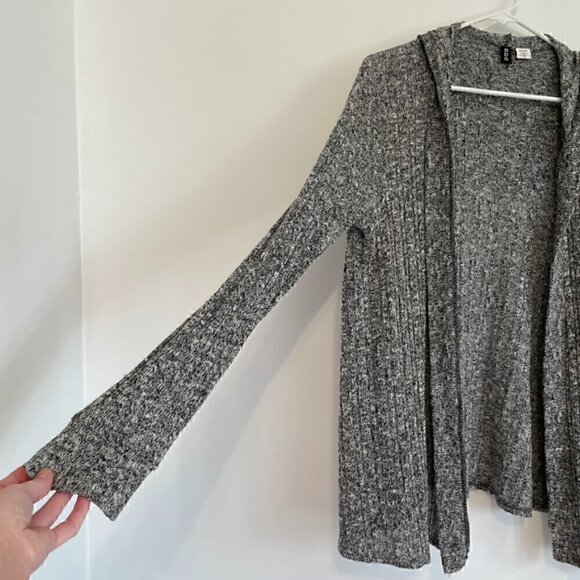 BDG URBAN OUTFITTERS UO Hooded Ribbed Cardigan Black White Marled Open Sweater - Picture 7 of 16